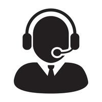 Customer Care Service and Support Icon, With Headphone for Helpline in Glyph Pictogram Symbol, Flat Person Avatar vector