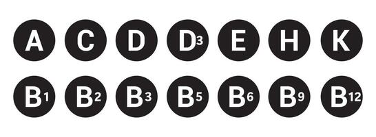 Set of different vitamin black icon. Isolated on white background vector