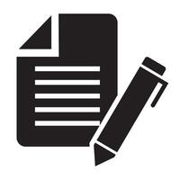 Document with pen, form icon. glyph version, Sheet of paper and pencil filled sign. full pictogram. Symbol, logo. vector