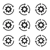Gear set. Sync process. Black gear wheel icons. Gear set simple glyph web symbol. Setting gears icon. Cogwheel black icon. Set of business process icon. vector