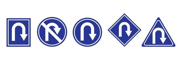 U-turn right and left traffic road sign icon design, U turn arrow symbol icon set, design for website, app, UI, isolated on white background vector