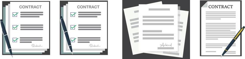 Open file folder with white leaf and sticky notes. Contract or document with text icon. Contract papers. Document, folder with stamp. Set of document Document icon set in flat style. vector