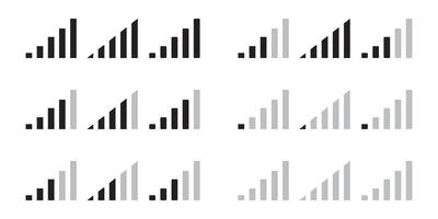 Signal strength indicator set, mobile phone bar status icon. network connection level sign Black signal bars. No signal symbol, illustration vector