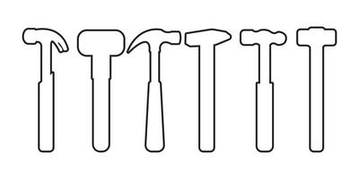Hammers outline icon set. Hammer thin line tool. Workshop instrument collection. illustration design. vector