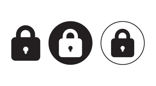 bloquear icono conjunto en Tres estilos aislado en blanco antecedentes candado icono vector