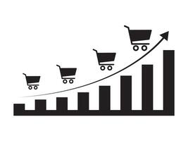 Sale growth concept icon. increase in sales volume with shopping cart on virtual screen for ecommerce growth. illustration. vector