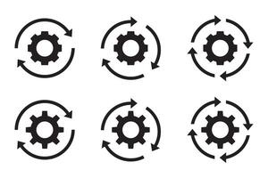 Gear set. Sync process. Black gear wheel icons. Gear set simple glyph web symbol. Setting gears icon. Cogwheel black icon. Set of business process icon. vector
