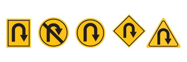 U-turn right and left traffic road sign icon design, U turn arrow symbol icon set, design for website, app, UI, isolated on white background. vector