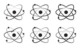 atom icon set. molecule nucleus science symbol. proton, or neutron chemistry icon in black filled and outlined , DNA icon, physics nuclear research sign. electron, vector