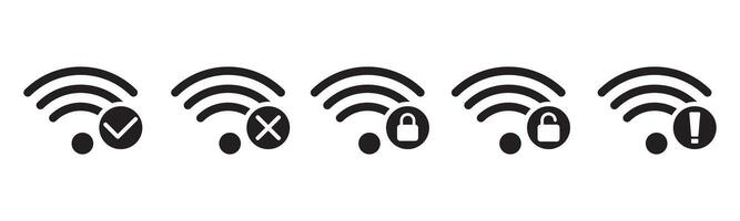 Signal strength WIFI icon set collection. Wireless connection network, WIFI security symbol vector