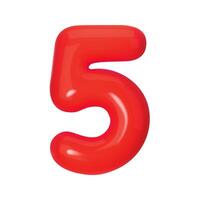 3D red number 5 isolated on white background. Three-dimensional illustration digit five for holidays, birthdays and discounts. Bright and realistic design, perfect for greetings and festivities vector