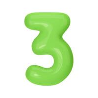 Numeral 3 - Green Plastic Balloon Number three Isolated on White Background. 3D Style Illustration vector