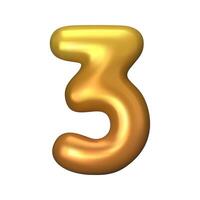 Numeral 3 - Golden Plastic Balloon Number three Isolated on White Background. 3D Style Illustration vector