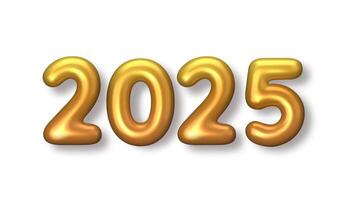 2025 New Year gold numbers for greeting card on white background. 3d Happy New Year background. illustration vector