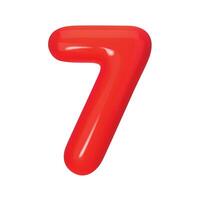 3D red number 7 isolated on white background. Three-dimensional illustration digit seven for holidays, birthdays and discounts. Bright and realistic design, perfect for greetings and festivities vector