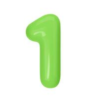 Numeral 1 - Green Plastic Balloon Number one Isolated on White Background. 3D Style Illustration vector