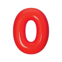 3D red number 0 isolated on white background. Three-dimensional illustration digit zero for holidays, birthdays and discounts. Bright and realistic design, perfect for greetings and festivities vector