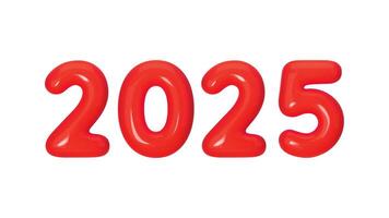Three-dimensional red number 2025 on white background. 3d illustration for holidays, New Year and events. Bright, realistic design, perfect for greetings and festive decorations vector