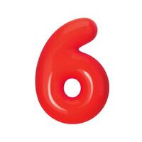 3D red number 6 isolated on white background. Three-dimensional illustration digit six for holidays, birthdays and discounts. Bright and realistic design, perfect for greetings and festivities vector