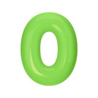 Numeral 0 - Green Plastic Balloon Number zero Isolated on White Background. 3D Style Illustration vector