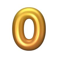 Numeral 0 - Golden Plastic Balloon Number zero Isolated on White Background. 3D Style Illustration vector