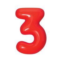 3D red number 3 isolated on white background. Three-dimensional illustration digit three for holidays, birthdays and discounts. Bright and realistic design, perfect for greetings and festivities vector
