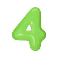 Numeral 4 - Green Plastic Balloon Number four Isolated on White Background. 3D Style Illustration vector