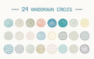 Set of 24 handdrawn colored circles, doodle style vector