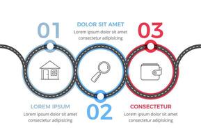 Road infographics template with three elements vector