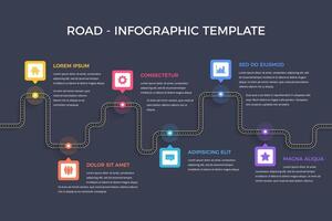 Road infographics with six map pins with icons vector