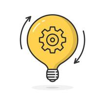Idea or innovation icon, lightbulb with gear and circle arrows vector