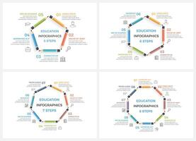 Set of education infographics templates with pencils arranged in a circle vector