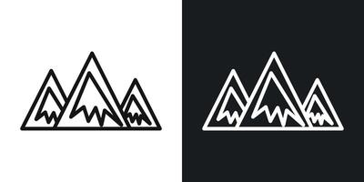 Mountain icon set in black and white outlines vector