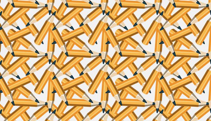 Chaotic pattern of yellow pencils on white background.