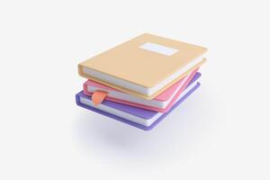 3D icon. A stack of colorful books with a bookmark. Illustrations of school textbooks in a simple cute cartoon style. vector
