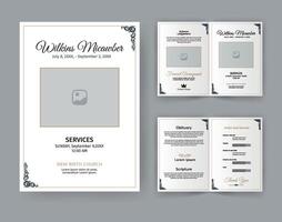 Funeral Template for Memorial Program. Minimalist Bifold Brochure Design Layout. vector