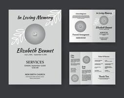Funeral Template for Memorial Program. Minimalist Bifold Brochure Design Layout. vector