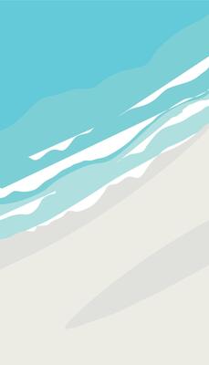 Aerial view of ocean waves reaching the coastline. Beach, sand, sea shore with blue waves. Top view overhead seaside. Travel Poster template