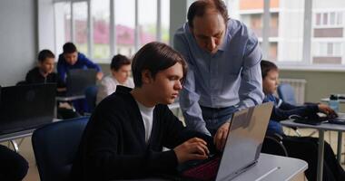 Teen Boy Student And Teacher In Classroom, Coding And Programming Classes, Future Programmer video