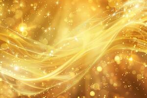 Elegant gold sparkling background with dynamic wavy lines photo