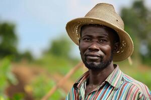 Portrait of a smiling farmer in a straw hat photo