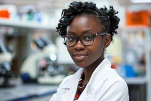 Confident scientist in laboratory setting photo