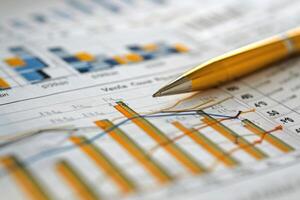 Financial data analysis with graphs and charts, closeup view photo