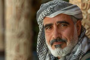 Portrait of a middle eastern man with traditional headgear photo
