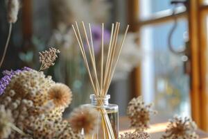 Aromatic reed diffuser with dried flowers photo