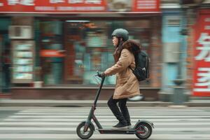 Urban commuter on electric scooter photo