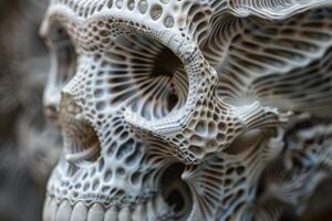 Intricate skull pattern showing weaving bone structure with holes photo