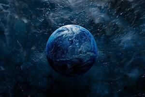 Blue planet earth is slowly rotating in the endless universe photo