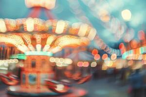 Carousel spinning with blurred lights creating festive atmosphere photo