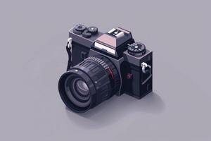 Isometric slr camera standing on a gray background photo